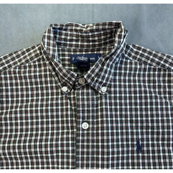 Ralph Lauren Long Sleeve Classic Button Down Shirt Black Red Plaid Boys Large - Picture 2 of 8